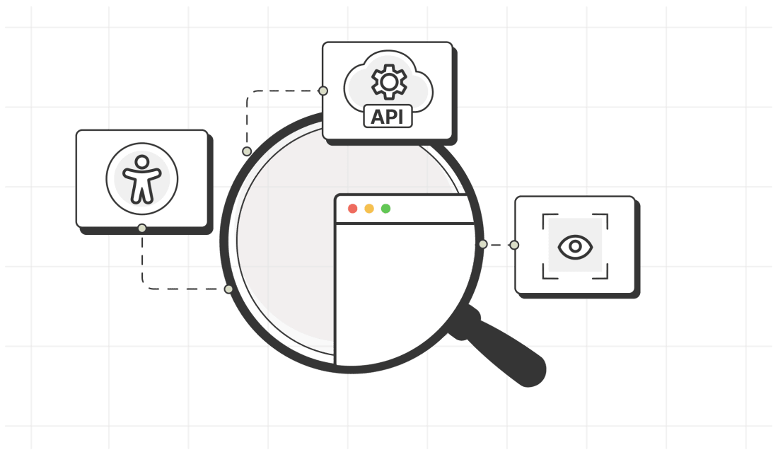 Looking at results of accessibility, API, and Visual tests.